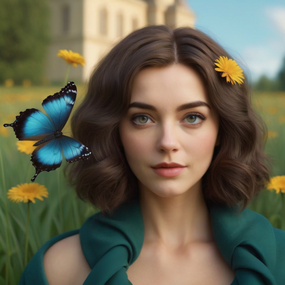 欧美美女身旁蝴蝶飞舞图片